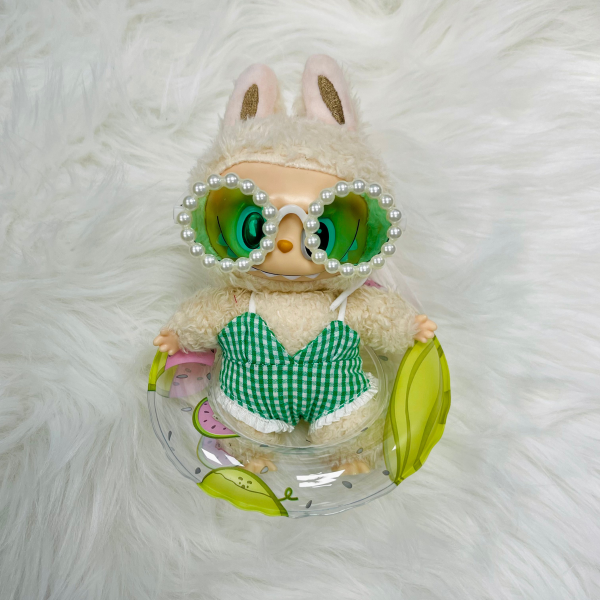 Mini Doll Summer Swimsuit & Pool Float Set ā Cute Beach Day Outfits for Doll 18cm Figures with Pearl Sunglasses