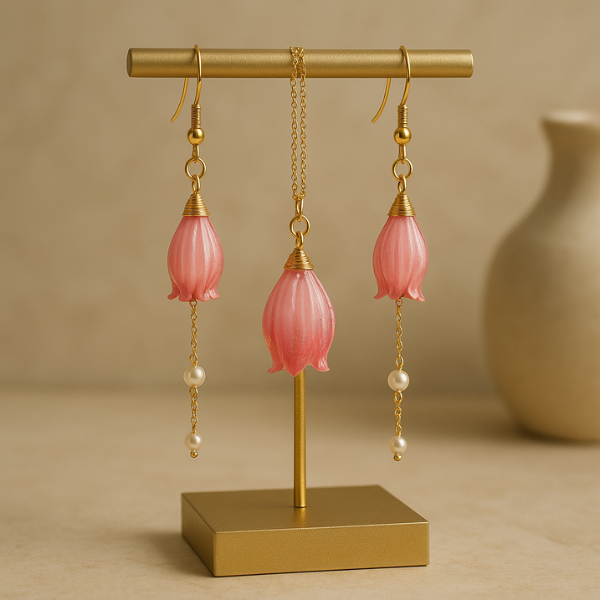 Real Bluebell Flower Earrings & Necklace Set - Elegant Natural Design for Stylish Accessories