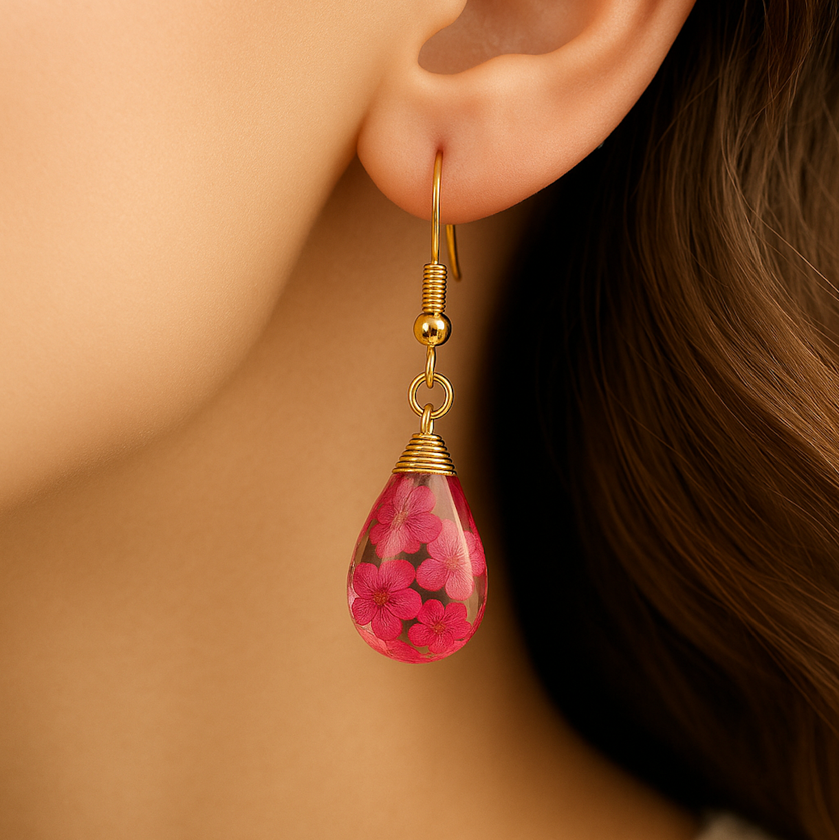 Natural Flower Drop Earrings Unique Epoxy ResinFlowers Earrings Women Elegant Pressed FlowersDrop Earrings for Stylish Accessories