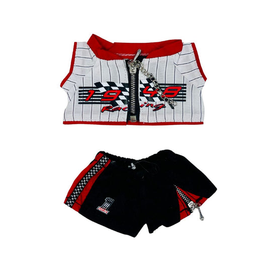 Mini Doll Racing Outfit 2-Piece Streetwear Doll Clothes Set Handmade Sporty Costume for Dolls Top & Bottoms Set