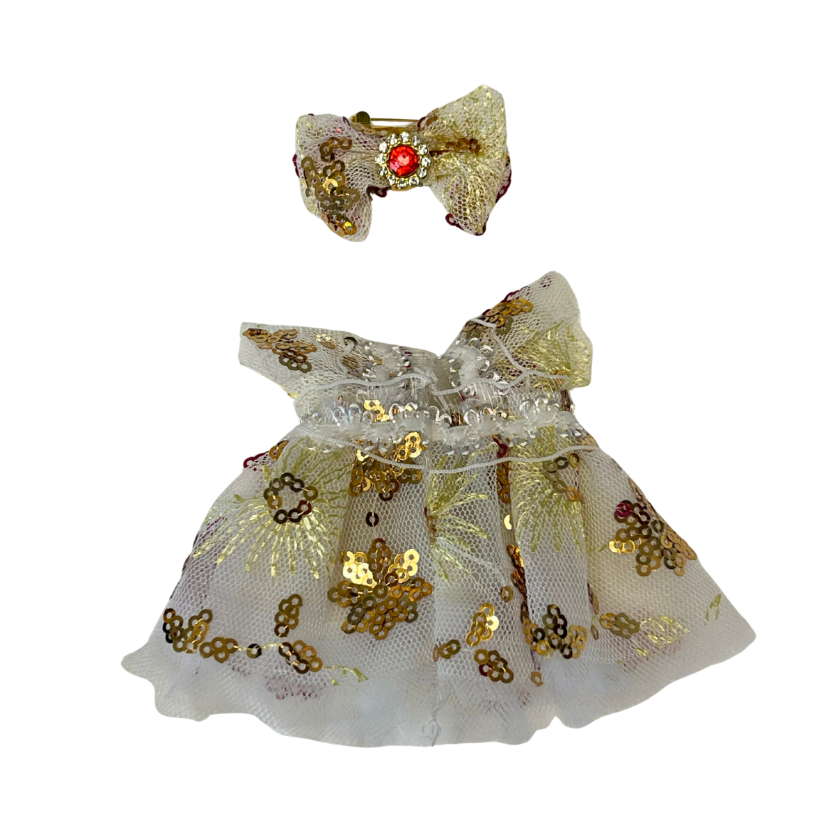 Golden Bloom Princess Dress for Mini Doll - Elegant Golden Hue with Golden Bloom Design Perfect Fit