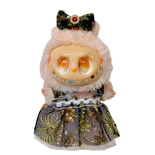 Golden Bloom Princess Dress for Mini Doll - Elegant Golden Hue with Golden Bloom Design Perfect Fit