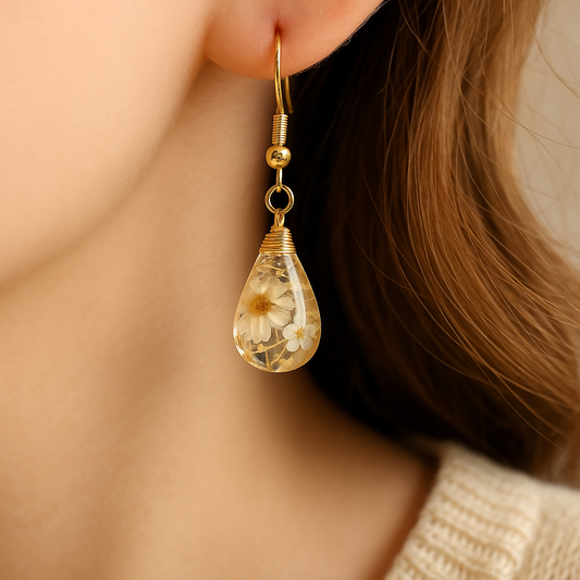 Natural Flower Drop Earrings Unique Epoxy ResinFlowers Earrings Women Elegant Pressed FlowersDrop Earrings for Stylish Accessories