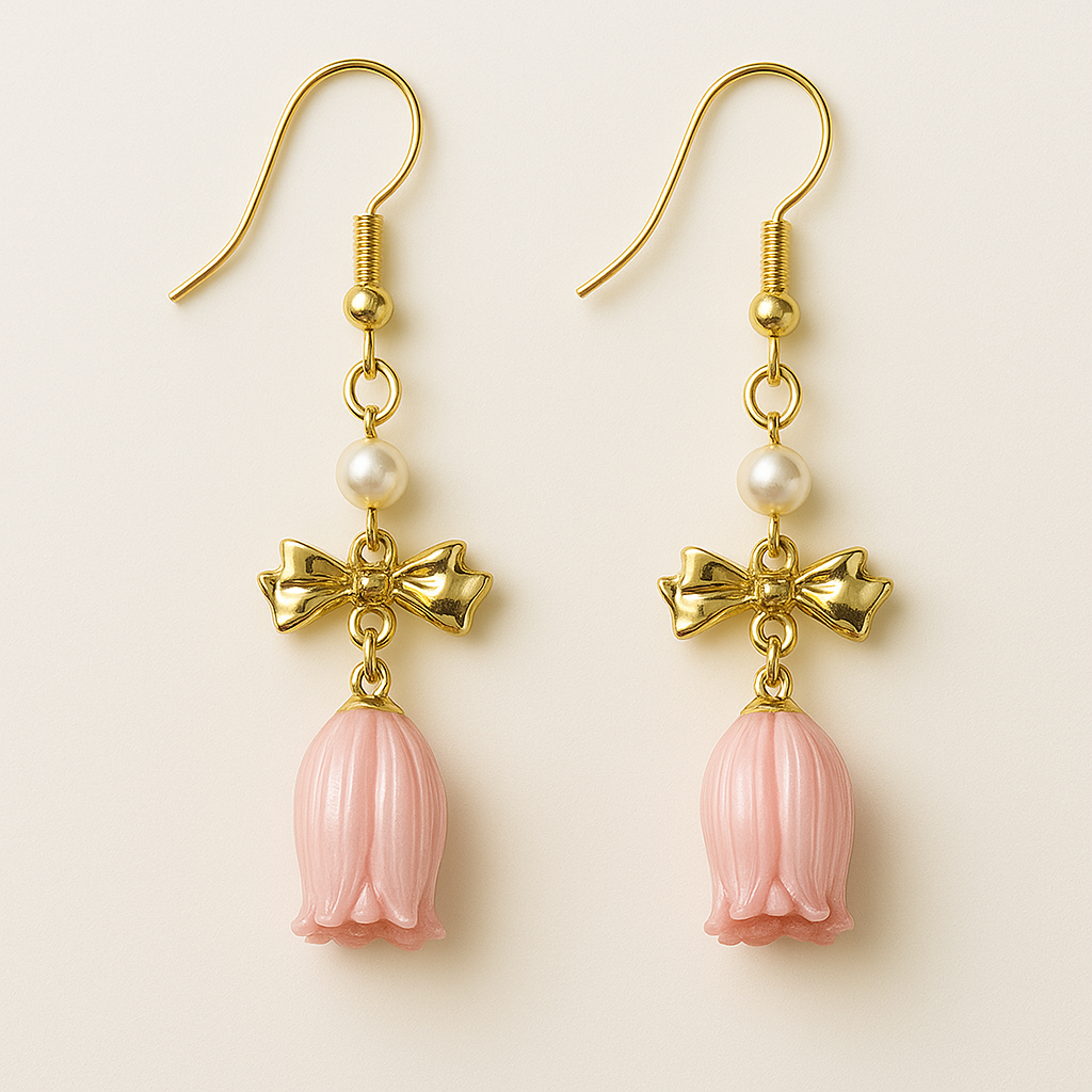 Bell Flower Bow Earrings Handmade Real Flower Dangles Unisex Elegant Design Versatile Appeal