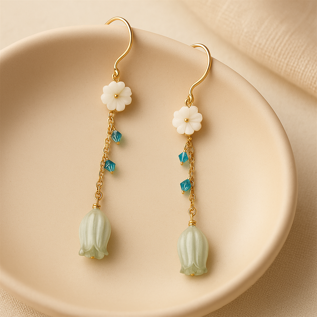 Bell Flower Bow Earrings Handmade Real Flower Dangles Unisex Elegant Design Versatile Appeal