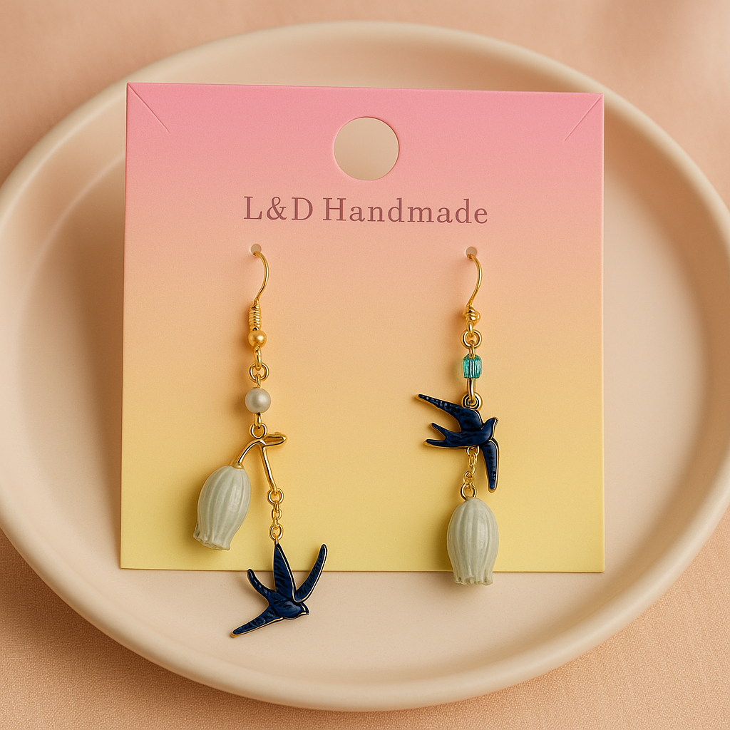 Bell Flower Bow Earrings Handmade Real Flower Dangles Unisex Elegant Design Versatile Appeal