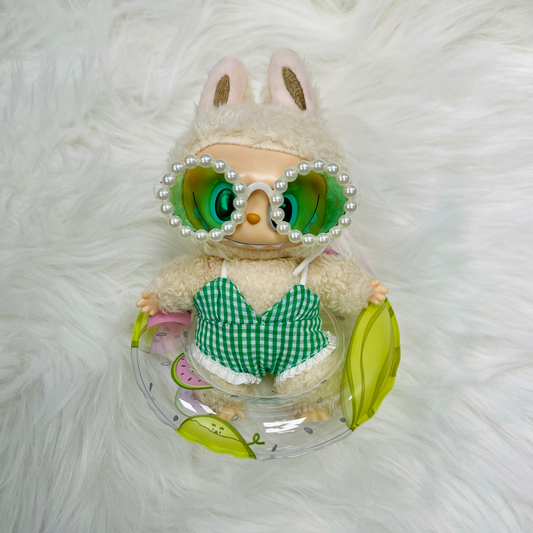 Mini Doll Summer Swimsuit & Pool Float Set – Cute Beach Day Outfits for Doll 18cm Figures with Pearl Sunglasses