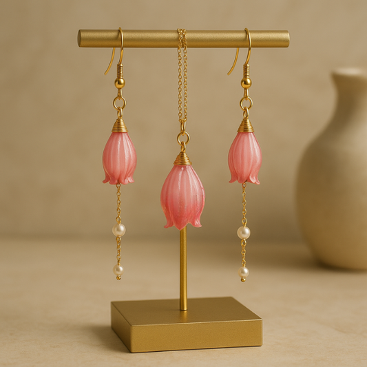 Real Bluebell Flower Earrings & Necklace Set - Elegant Natural Design for Stylish Accessories