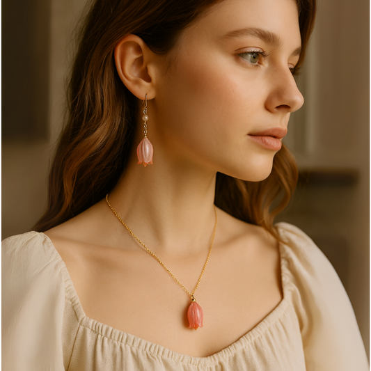 Real Bluebell Flower Earrings & Necklace Set - Elegant Natural Design for Stylish Accessories