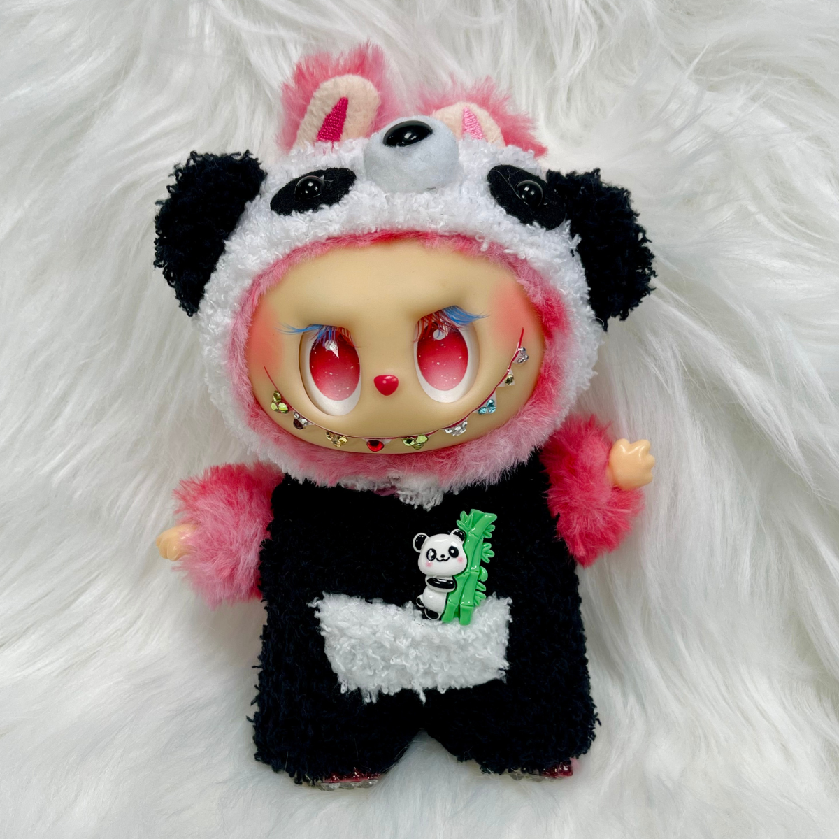 Custom Hand-Decorated Mini Doll - Nails, Colorful Eyelashes & Shiny Tooth Gems