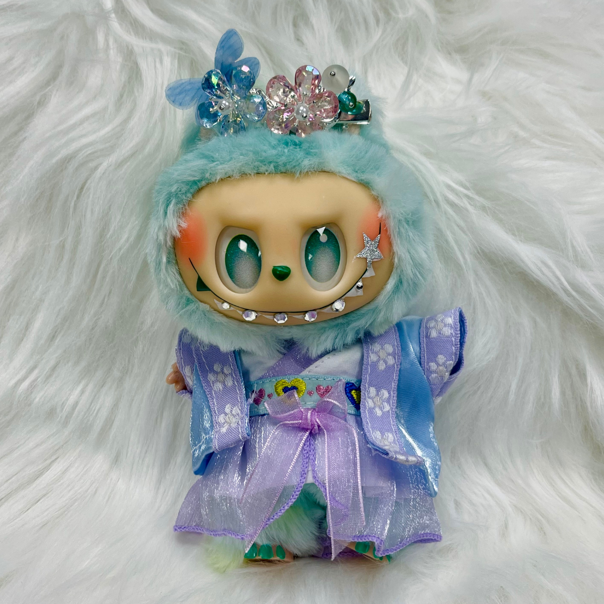 Custom Hand-Decorated Mini Doll - Nails, Colorful Eyelashes & Shiny Tooth Gems