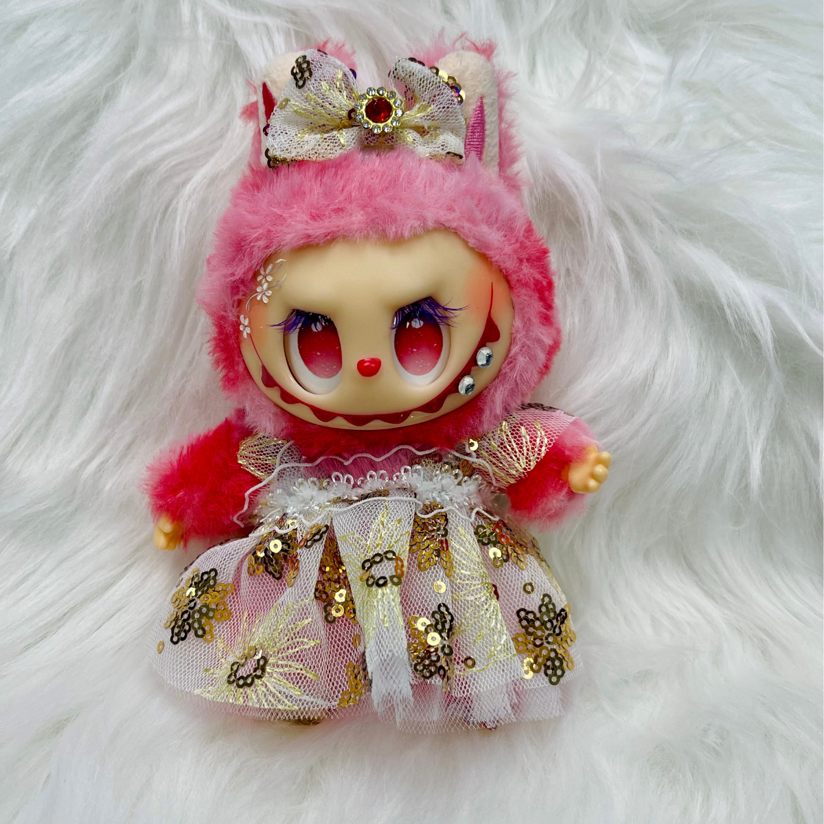 Custom Hand-Decorated Mini Doll - Nails, Colorful Eyelashes & Shiny Tooth Gems