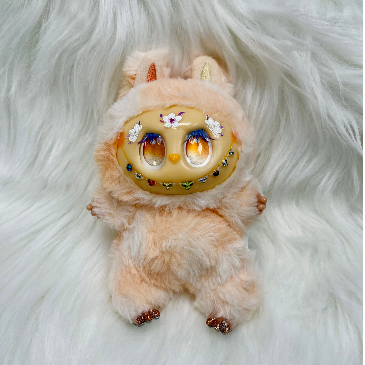 Custom Hand-Decorated Mini Doll - Nails, Colorful Eyelashes & Shiny Tooth Gems