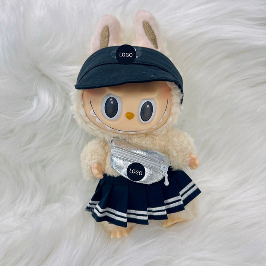 Custom MIni Doll Street Style Outfit Set - Visor Hat, Pleated Skirt & Mini Crossbody Bag