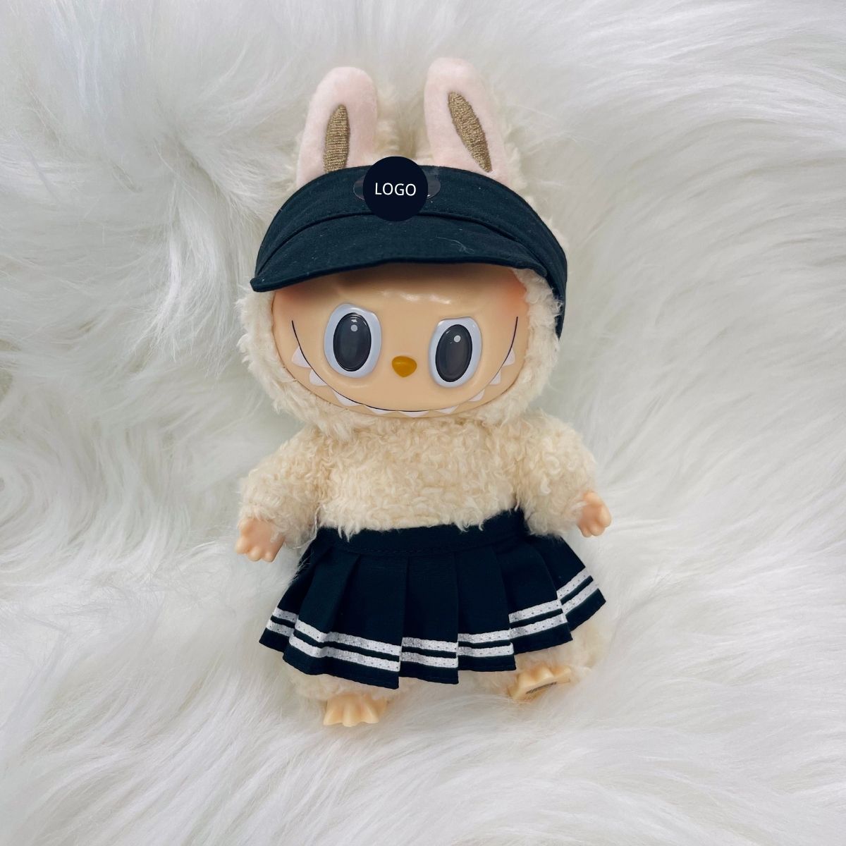 Custom MIni Doll Street Style Outfit Set - Visor Hat, Pleated Skirt & Mini Crossbody Bag
