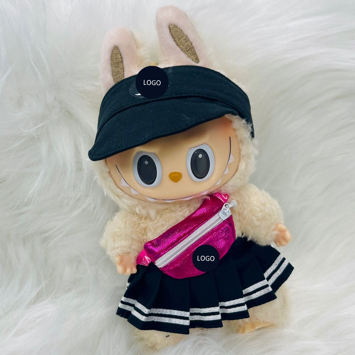 Custom MIni Doll Street Style Outfit Set - Visor Hat, Pleated Skirt & Mini Crossbody Bag