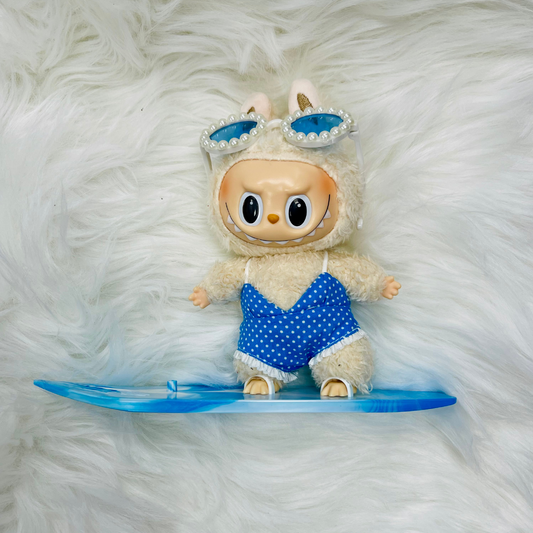 Mini Surf's Up Doll Outfit Set - Swimsuit Pearl Sunnies & Surfboard 3-Piece Set with Blue Dot Swimsuit and Pearl Sunglasses