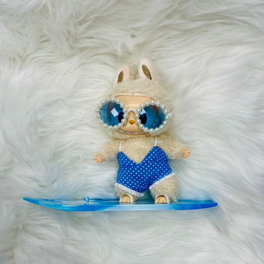 Mini Surf's Up Doll Outfit Set - Swimsuit Pearl Sunnies & Surfboard 3-Piece Set with Blue Dot Swimsuit and Pearl Sunglasses
