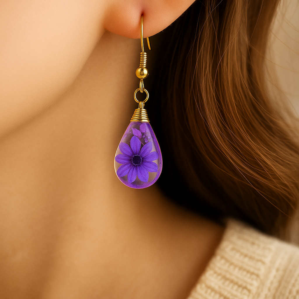 Natural Flower Drop Earrings Unique Epoxy ResinFlowers Earrings Women Elegant Pressed FlowersDrop Earrings for Stylish Accessories