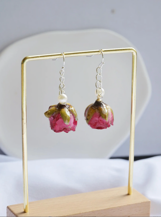Real Rose Flower Earrings, Dried flower resin earrings, Floral resin earrings, Valentines Love Gifts for Her